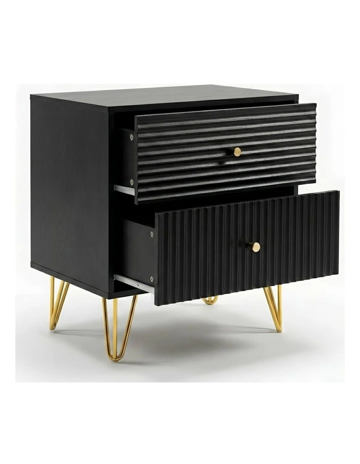 Sarantino Diego Bedside Table Night Stand with 2 Drawers - Black image 4
