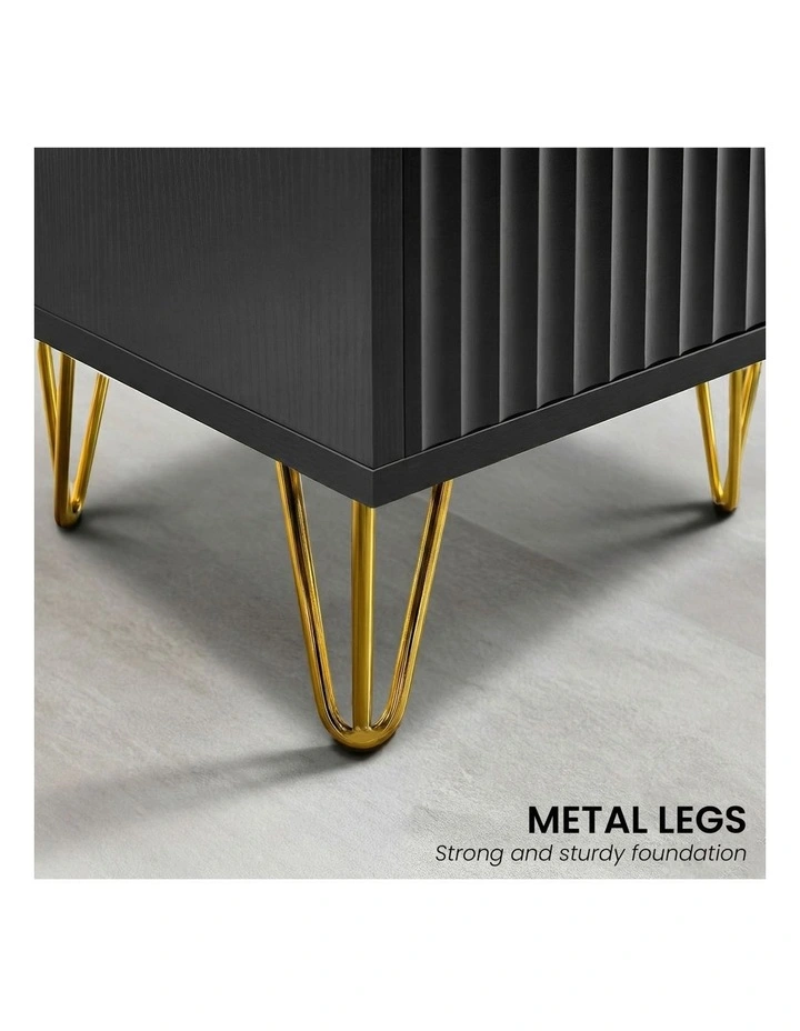 Sarantino Diego Bedside Table Night Stand with 2 Drawers - Black image 5