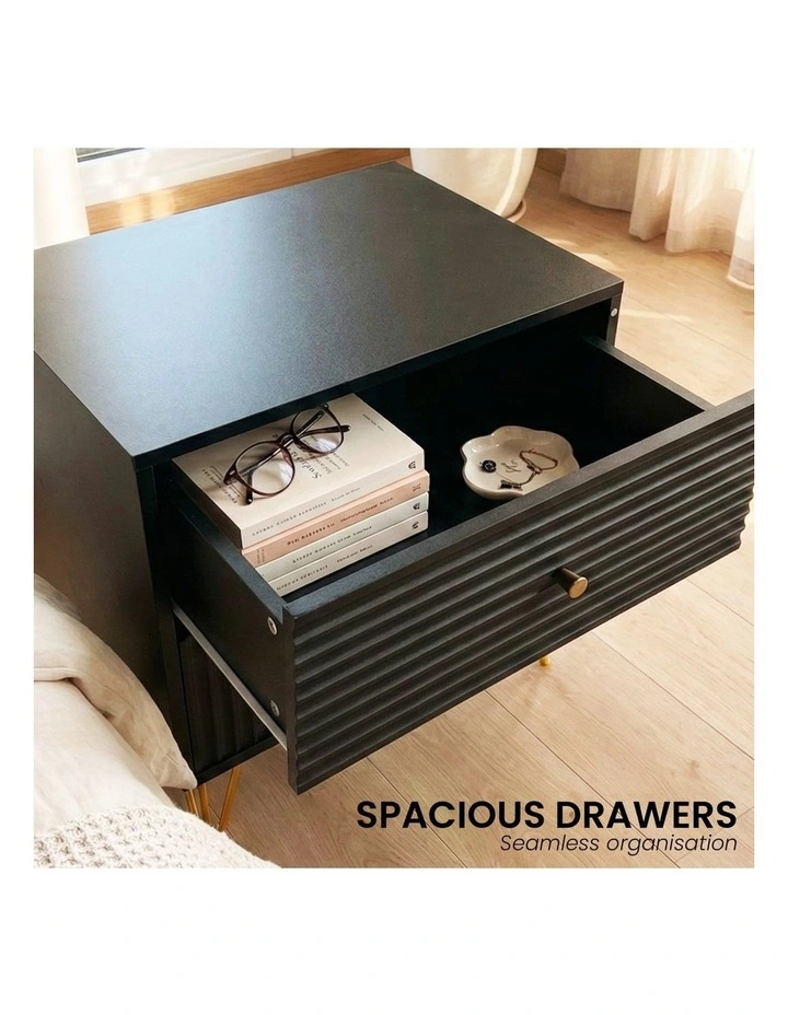 Sarantino Diego Bedside Table Night Stand with 2 Drawers - Black image 6