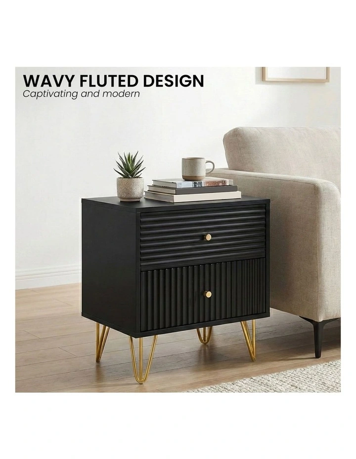 Sarantino Diego Bedside Table Night Stand with 2 Drawers - Black image 7