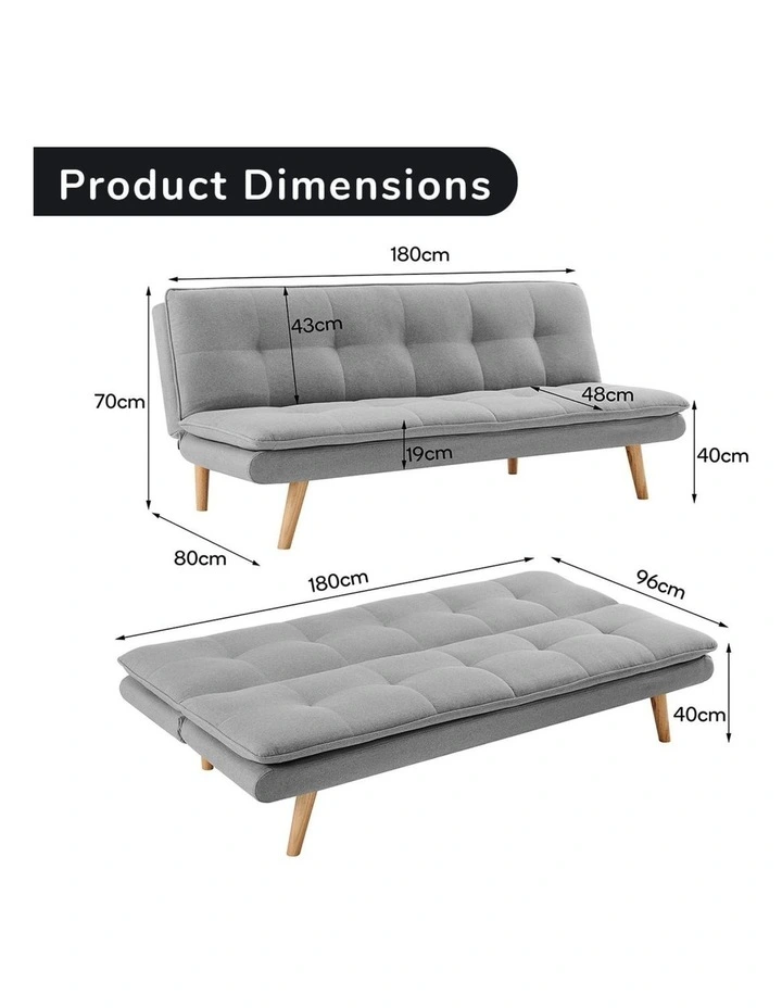Sarantino 3 Seater Linen Couch Sofa Bed Lounge Futon - Light Grey image 3