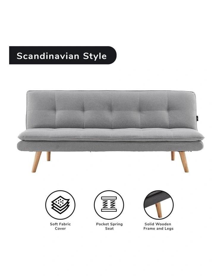 Sarantino 3 Seater Linen Couch Sofa Bed Lounge Futon - Light Grey image 4