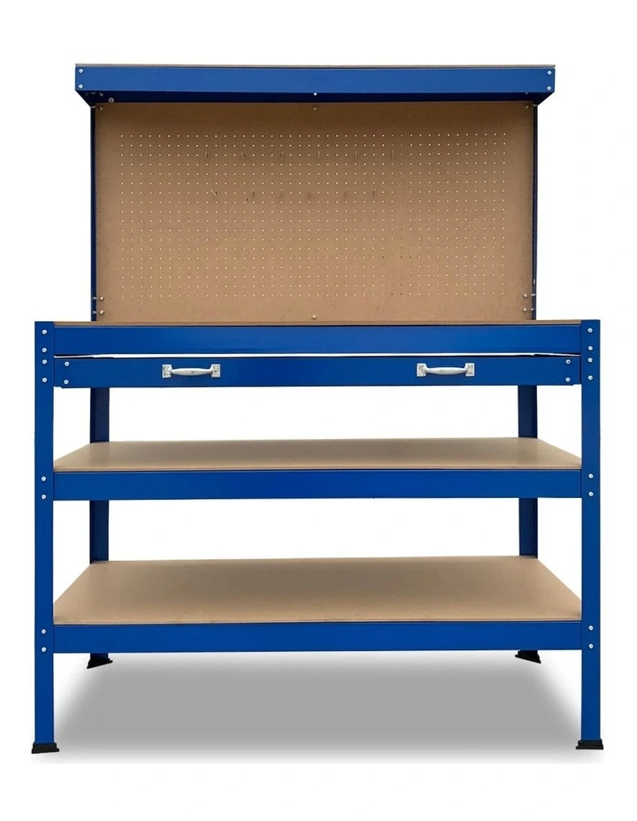 3-Layered Work Bench Garage Storage Table Tool Shop Shelf Blue image 1