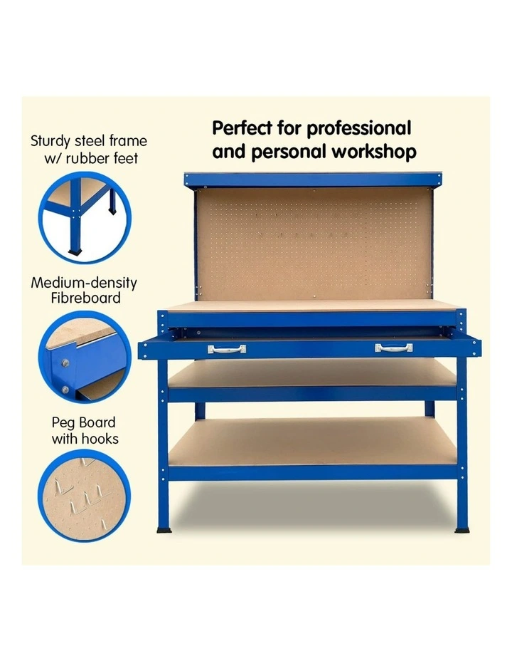 3-Layered Work Bench Garage Storage Table Tool Shop Shelf Blue image 2