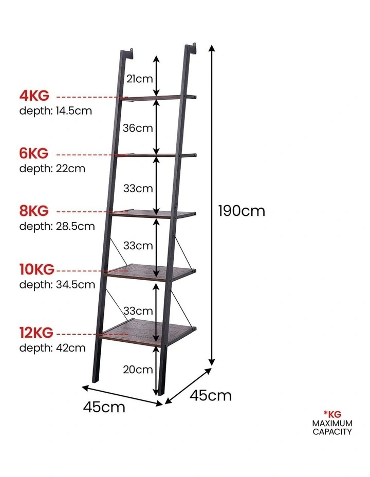 Sarantino Amelia 5-Tier Ladder Shelf in Walnut image 3