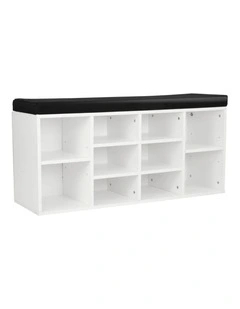 Sarantino Shoe Rack Cabinet Organiser Black Cushion - 104 x 30 x 48 - White