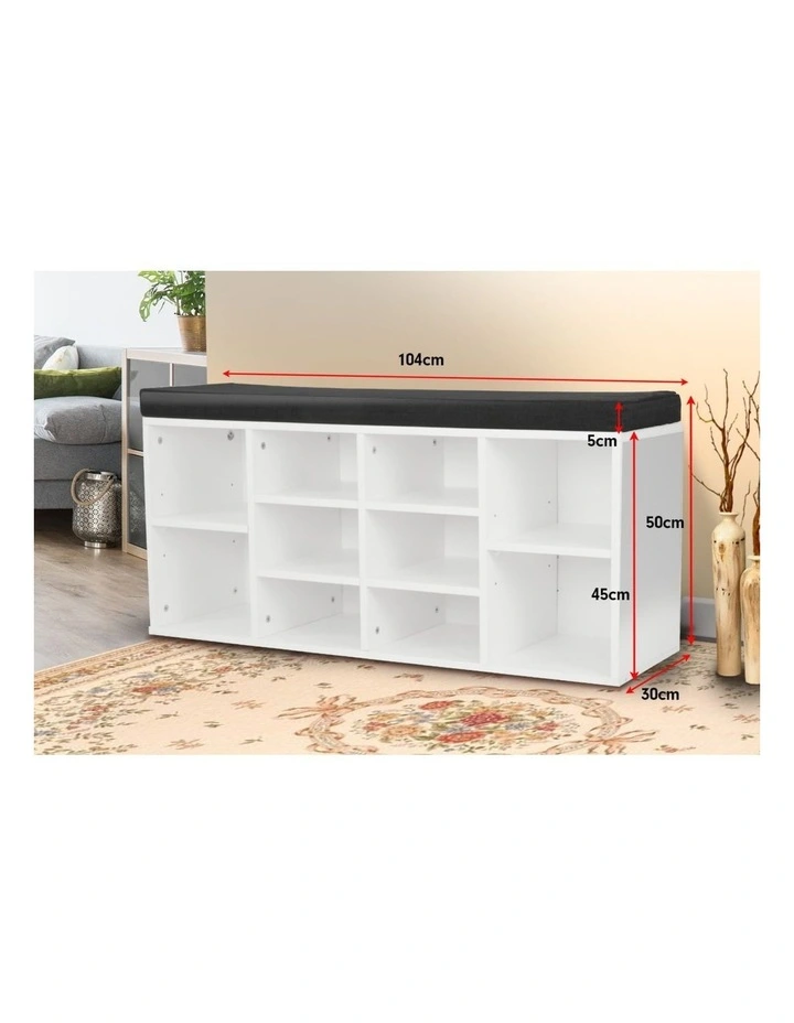 Sarantino Shoe Rack Cabinet Organiser Black Cushion - 104 x 30 x 48 - White image 2