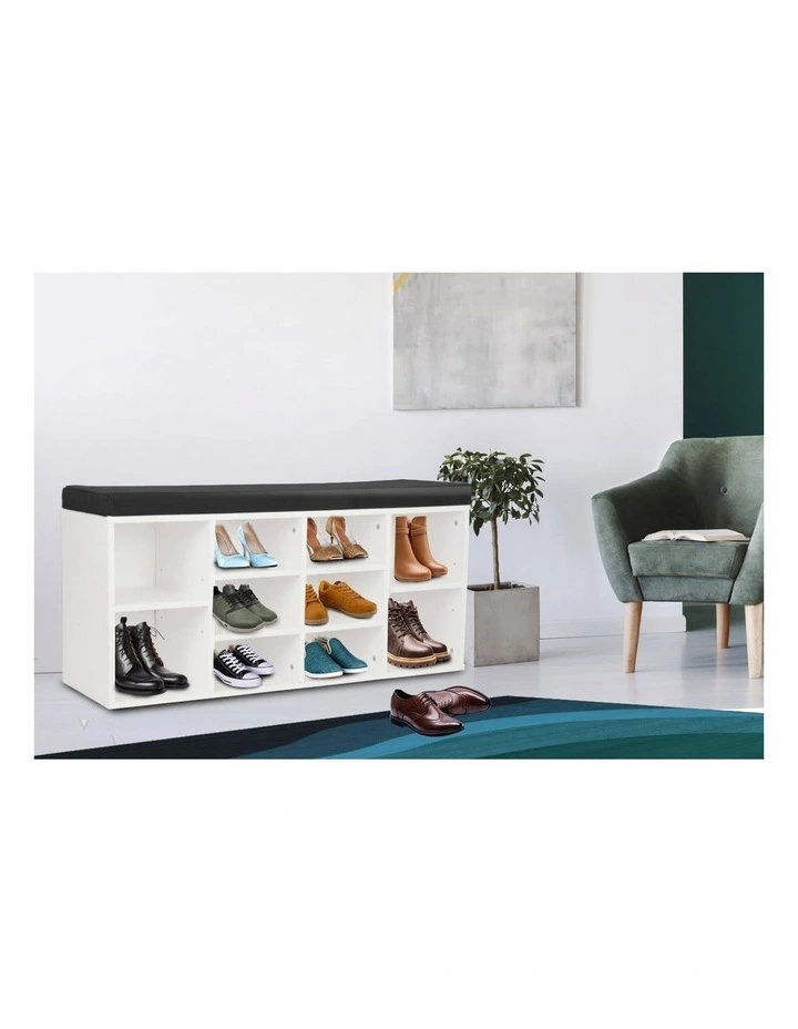 Sarantino Shoe Rack Cabinet Organiser Black Cushion - 104 x 30 x 48 - White image 4