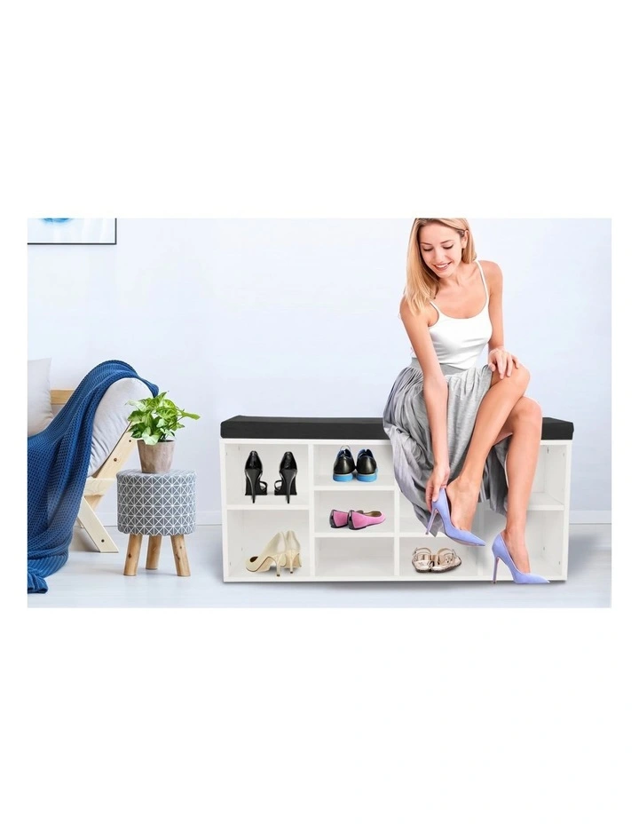 Sarantino Shoe Rack Cabinet Organiser Black Cushion - 104 x 30 x 48 - White image 5