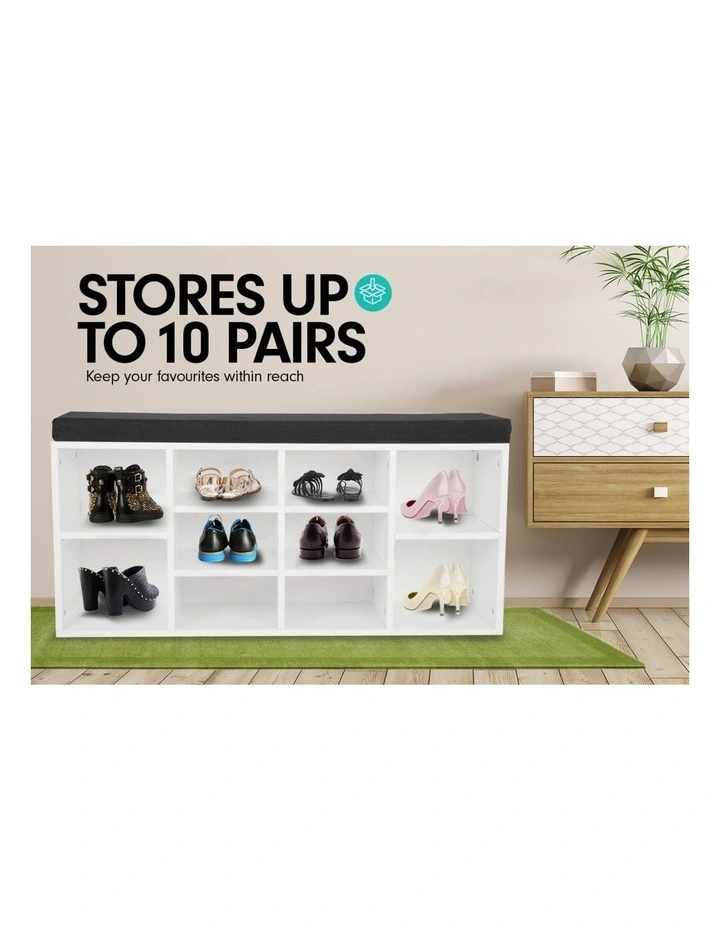 Sarantino Shoe Rack Cabinet Organiser Black Cushion - 104 x 30 x 48 - White image 7