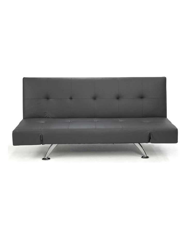 Sarantino 3 Seater Faux Leather Sofa Bed Lounge - Grey image 1