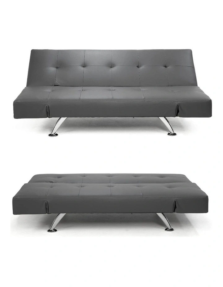 Sarantino 3 Seater Faux Leather Sofa Bed Lounge - Grey image 2