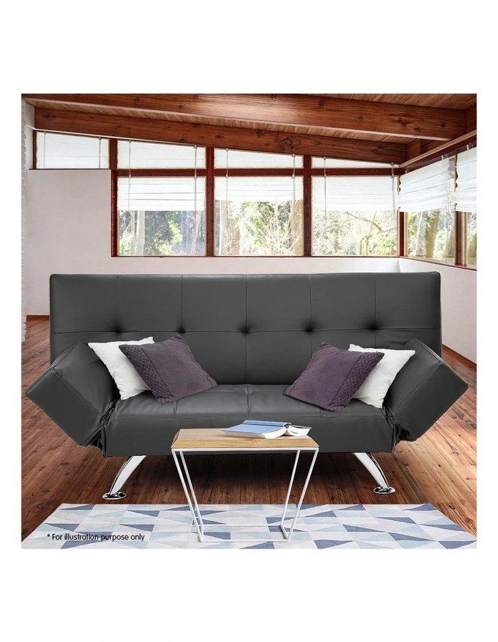 Sarantino 3 Seater Faux Leather Sofa Bed Lounge - Grey image 3