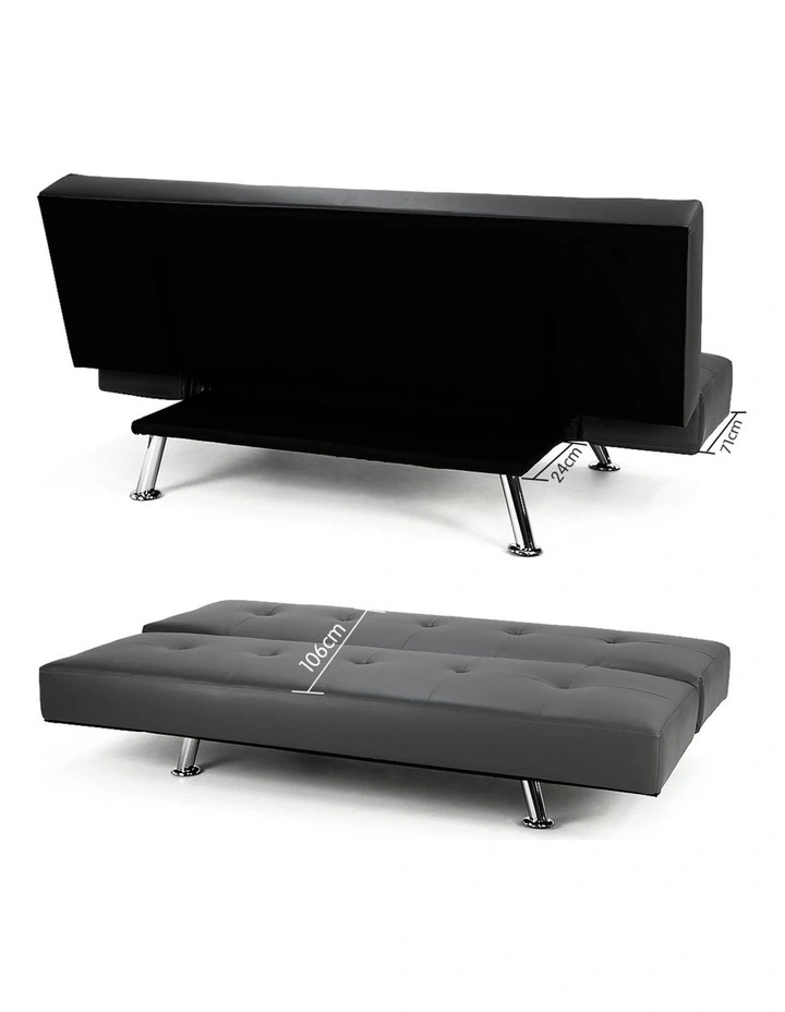 Sarantino 3 Seater Faux Leather Sofa Bed Lounge - Grey image 4