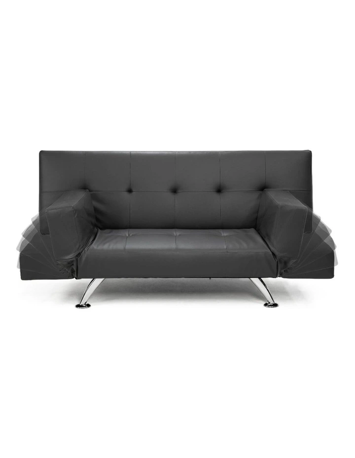 Sarantino 3 Seater Faux Leather Sofa Bed Lounge - Grey image 5