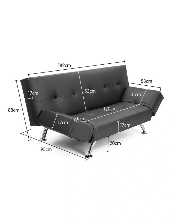 Sarantino 3 Seater Faux Leather Sofa Bed Lounge - Grey image 6