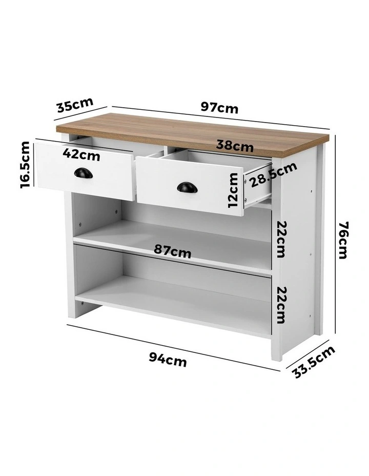Oikiture Console Table Wood Sofa Table Hall Side Entry with 2 Drawers image 3