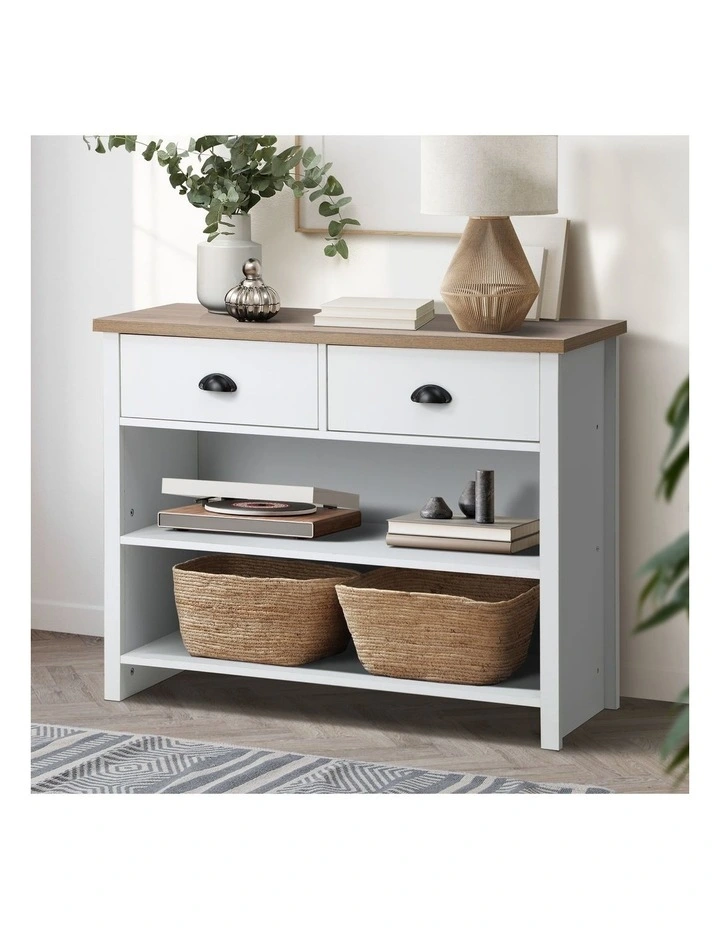 Oikiture Console Table Wood Sofa Table Hall Side Entry with 2 Drawers image 4