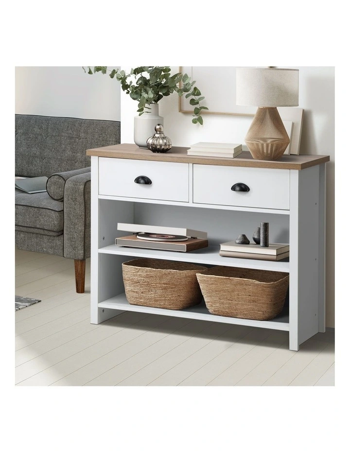 Oikiture Console Table Wood Sofa Table Hall Side Entry with 2 Drawers image 5