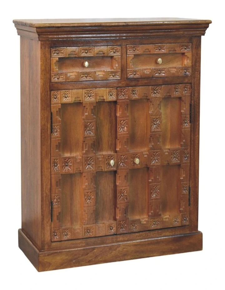 Artisan Furniture Solid Wood Amber Oak Heritage Carved Cabinet, 2 Drawers & 2 Doors, Brown image 3