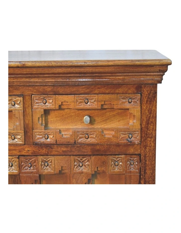 Artisan Furniture Solid Wood Amber Oak Heritage Carved Cabinet, 2 Drawers & 2 Doors, Brown image 4