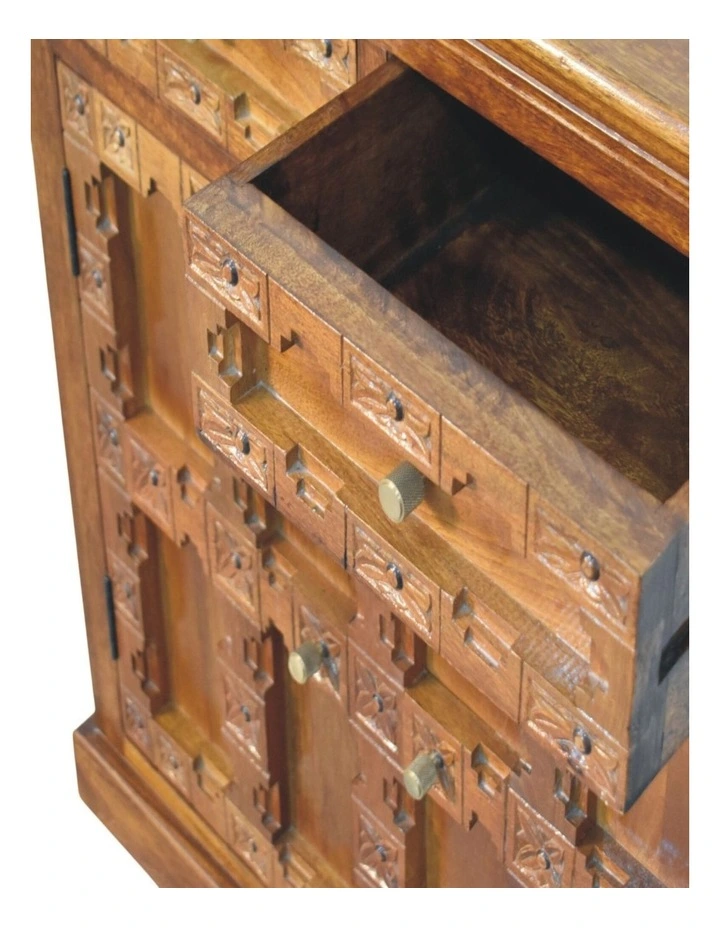 Artisan Furniture Solid Wood Amber Oak Heritage Carved Cabinet, 2 Drawers & 2 Doors, Brown image 5