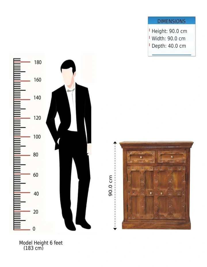 Artisan Furniture Solid Wood Amber Oak Heritage Carved Cabinet, 2 Drawers & 2 Doors, Brown image 7
