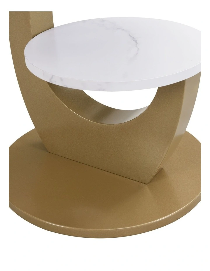Set of 2 2 Tier Round Side Table with Marble-Look MDF Top, 2 Piece White End Table with Lower Shelf image 5