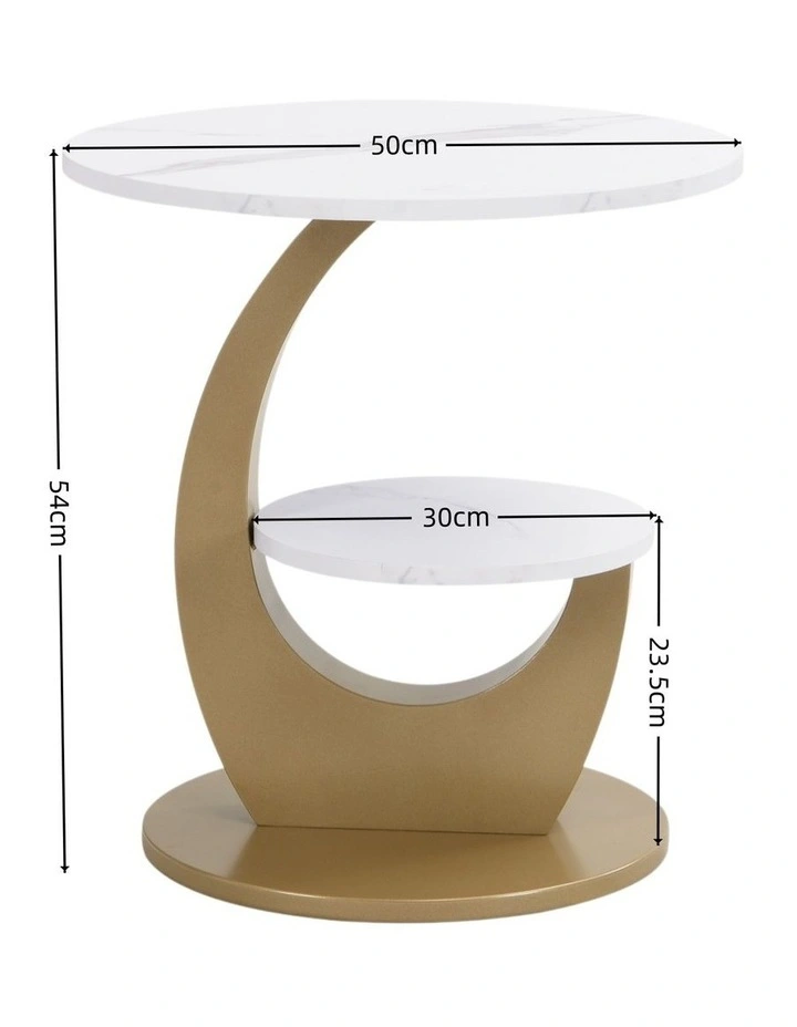 Set of 2 2 Tier Round Side Table with Marble-Look MDF Top, 2 Piece White End Table with Lower Shelf image 7