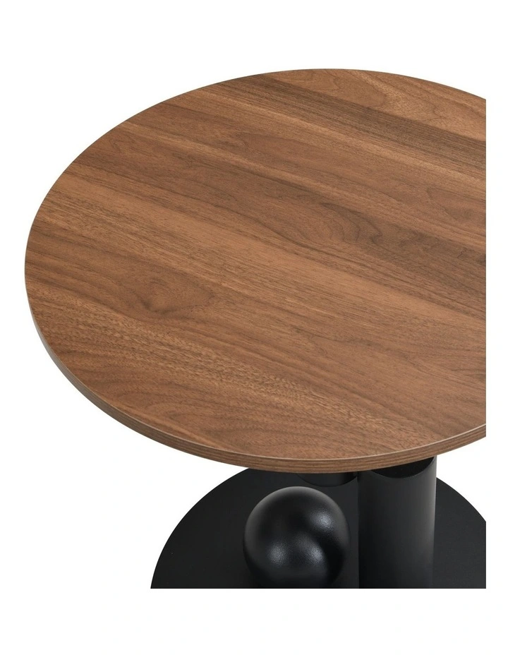 Set of 2 Round Side Table with Brown Woodgrain Top, Walnut-Look End Table with Black Pedestal Base image 4