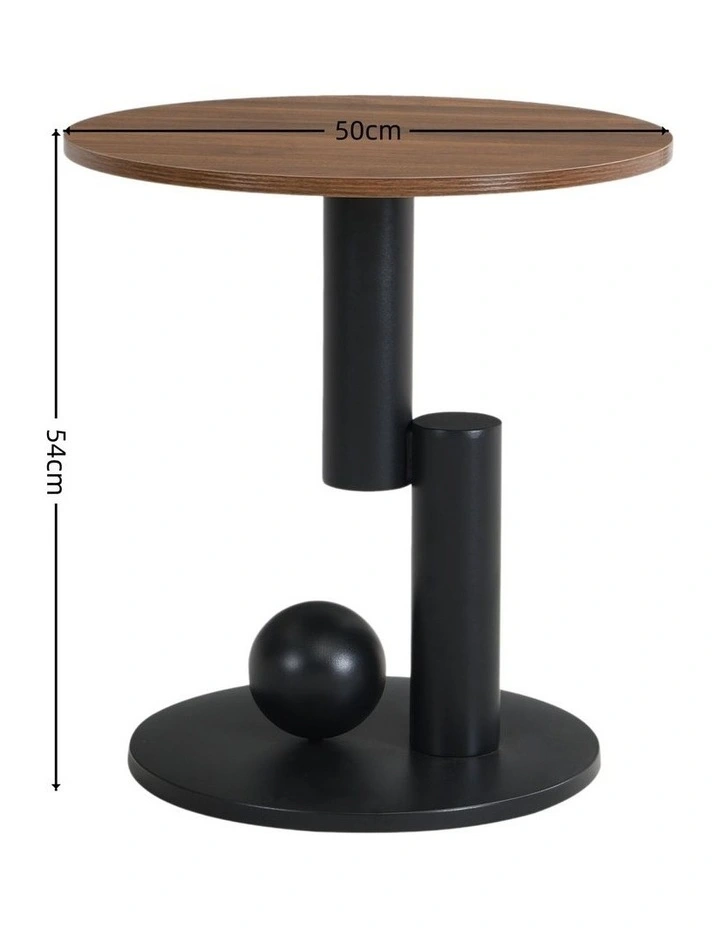 Set of 2 Round Side Table with Brown Woodgrain Top, Walnut-Look End Table with Black Pedestal Base image 7