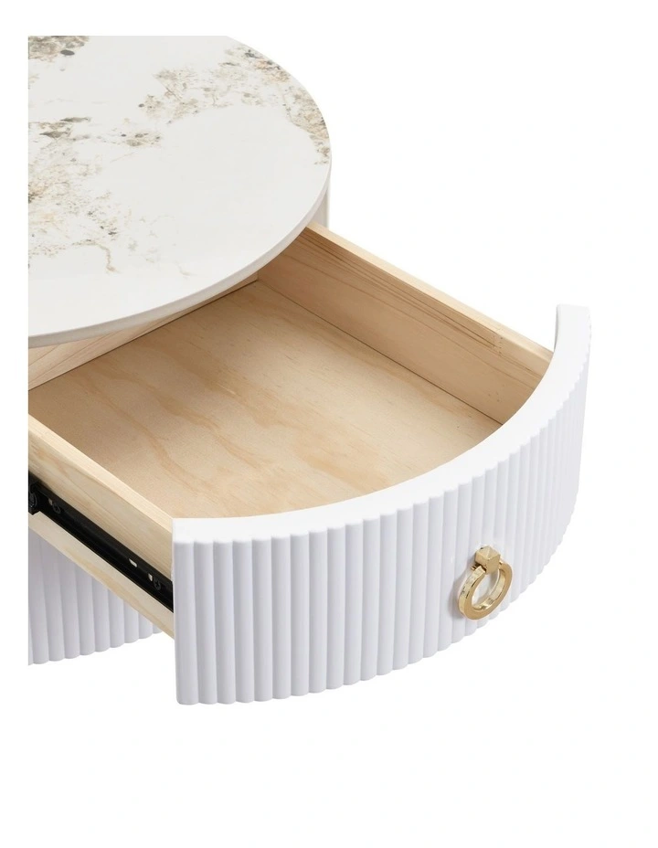 Round Bedside Table with 2 Drawers, Mid-Century Modern End Table with Sintered Stone Top image 5