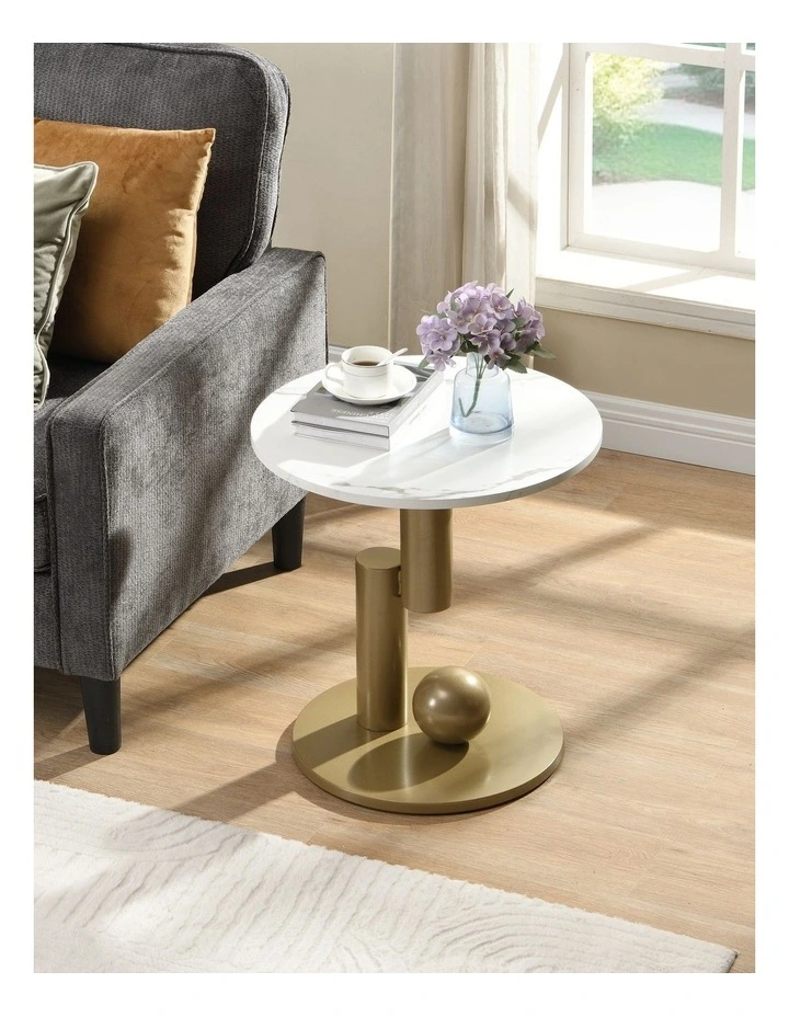 Set of 2 Round Side Table with Marble-Look Top, Modern End Table for Living Room and Bedroom image 3