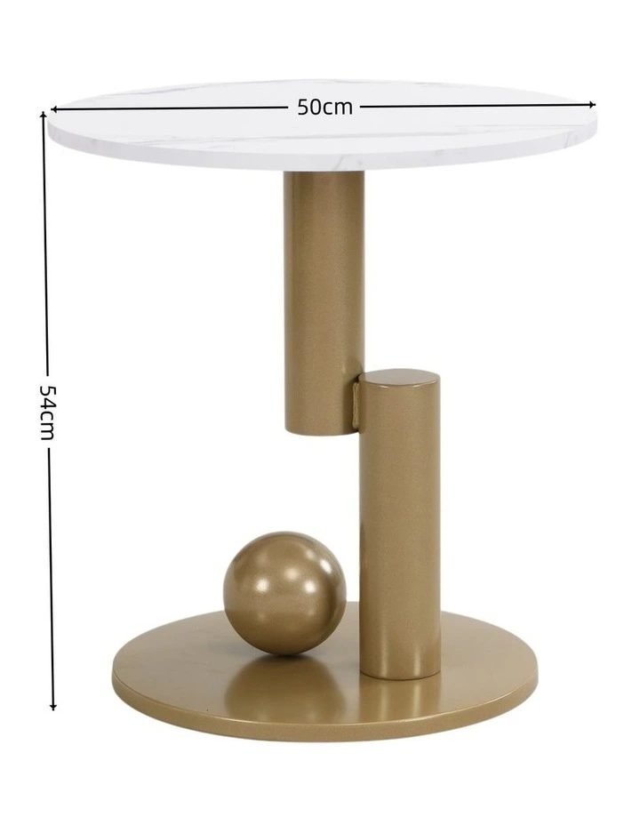 Set of 2 Round Side Table with Marble-Look Top, Modern End Table for Living Room and Bedroom image 7