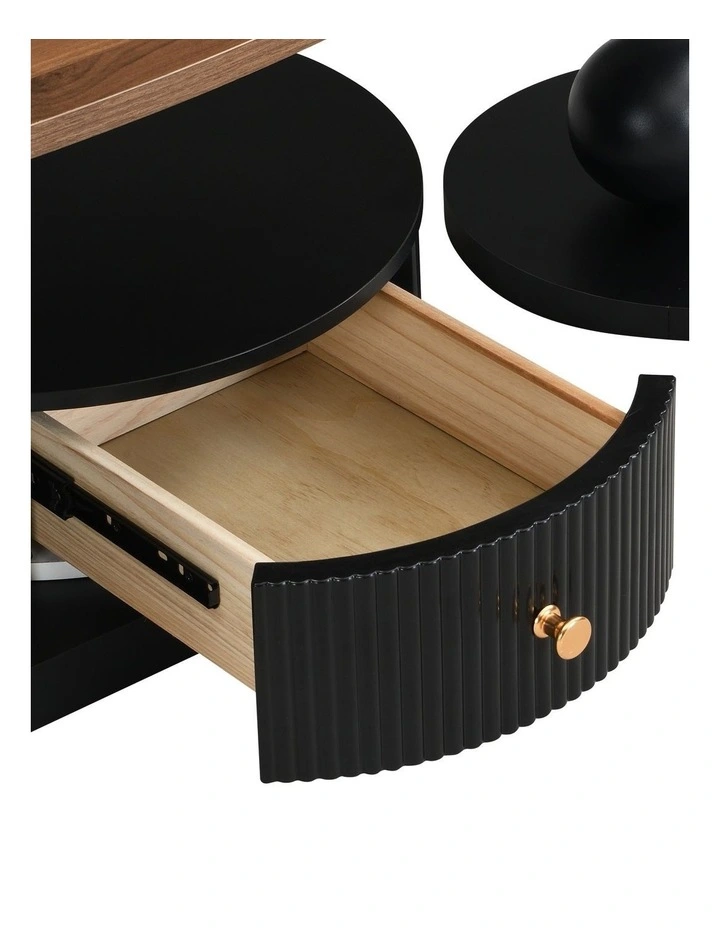 Set of 2 Coffee Table&Side Table , Oval Coffee Table with Drawer & Open Shelf, Round Side Table image 6