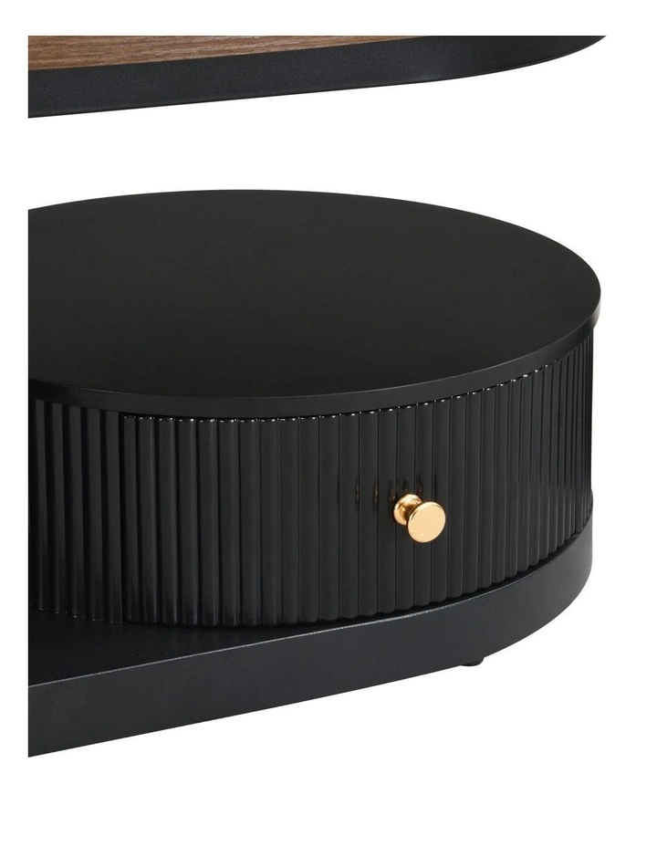 Set of 2 Coffee Table&Side Table , Oval Coffee Table with Drawer & Open Shelf, Round Side Table image 7