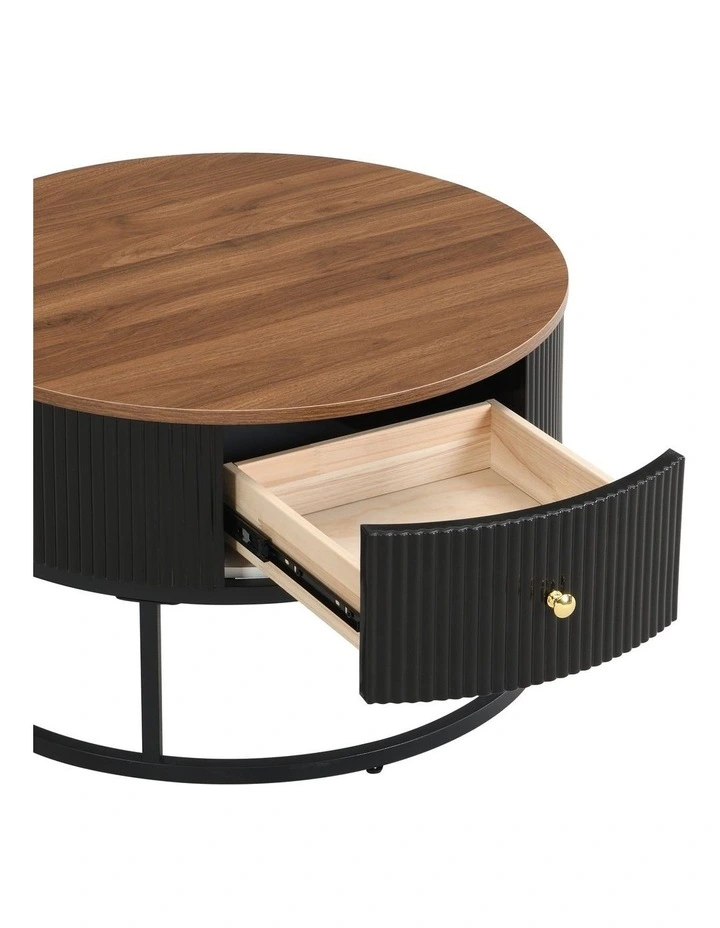 Round Coffee Table with Storage Drawer, 70cm  Coffee Table with Brown Woodgrain Top image 5