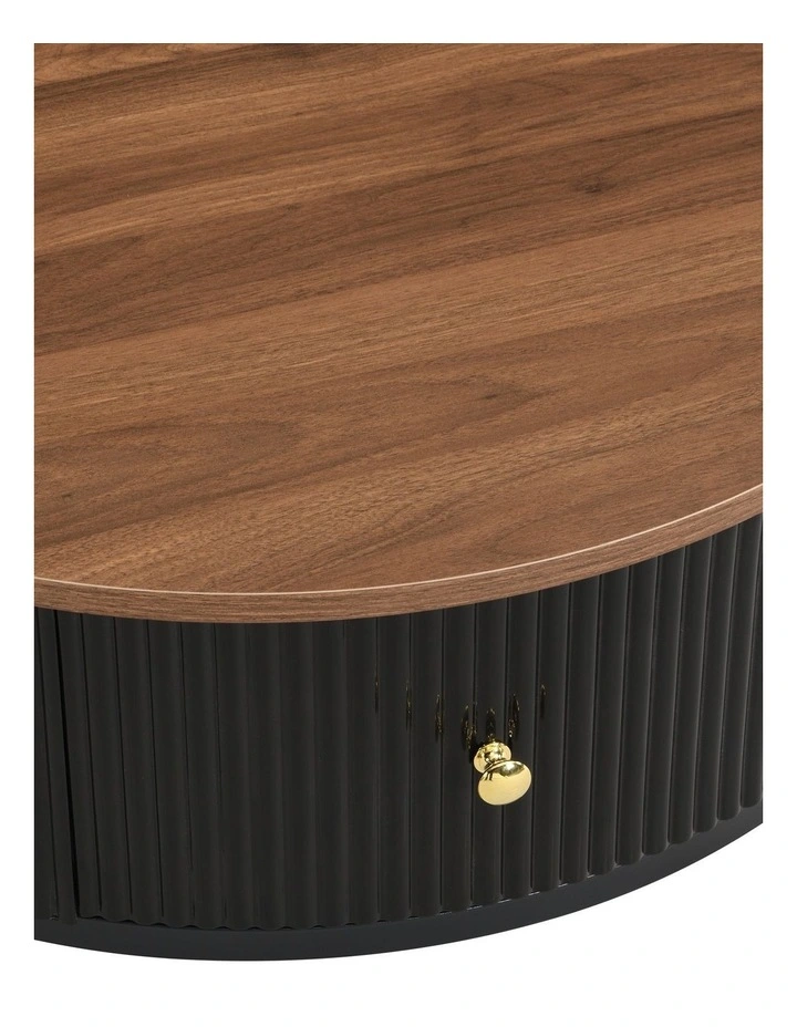 Round Coffee Table with Storage Drawer, 70cm  Coffee Table with Brown Woodgrain Top image 6