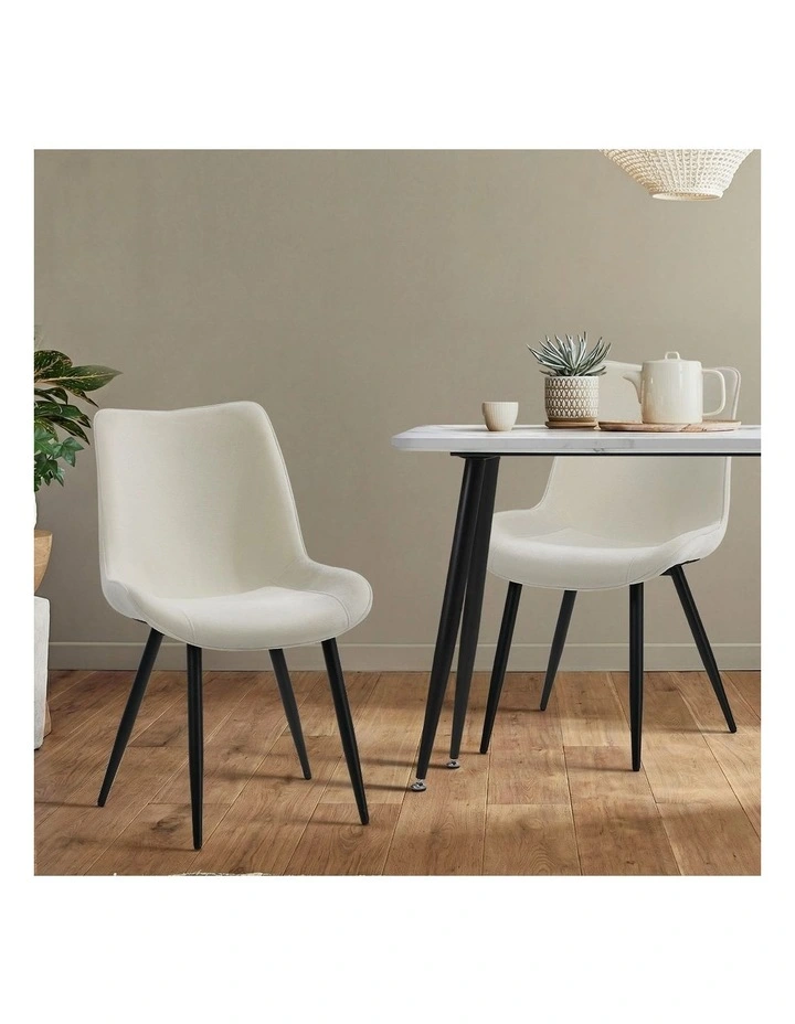 Oikiture 2x Dining Chairs Kitchen Accent Chairs Upholstered Linen Fabric White image 5