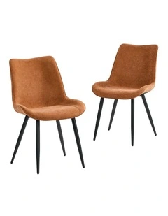 Oikiture 2x Dining Chairs Kitchen Accent Chairs Upholstered Linen Fabric Orange