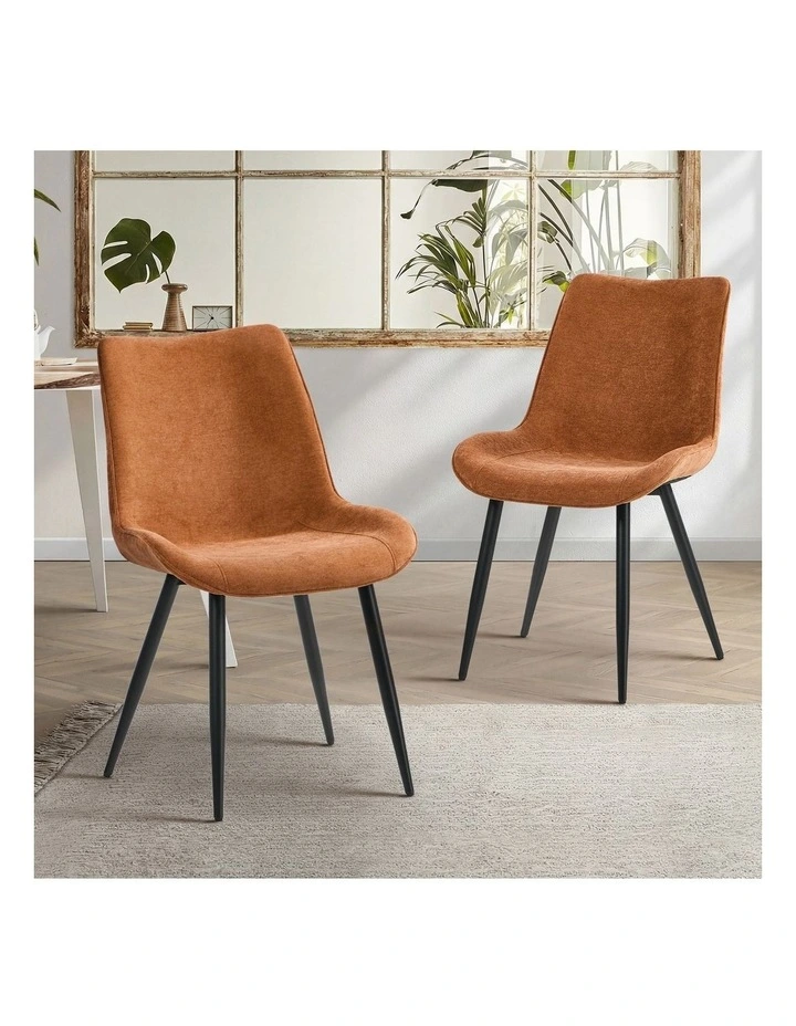 Oikiture 2x Dining Chairs Kitchen Accent Chairs Upholstered Linen Fabric Orange image 4