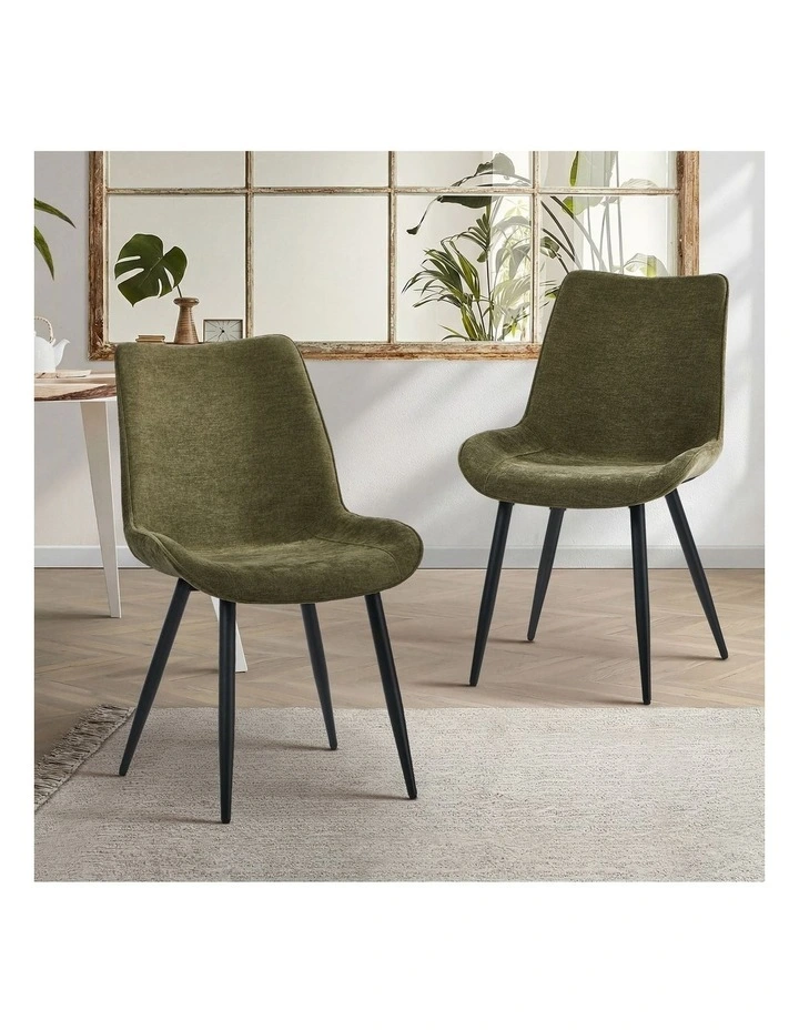 Oikiture 2x Dining Chairs Kitchen Accent Chairs Upholstered Linen Fabric Green image 4