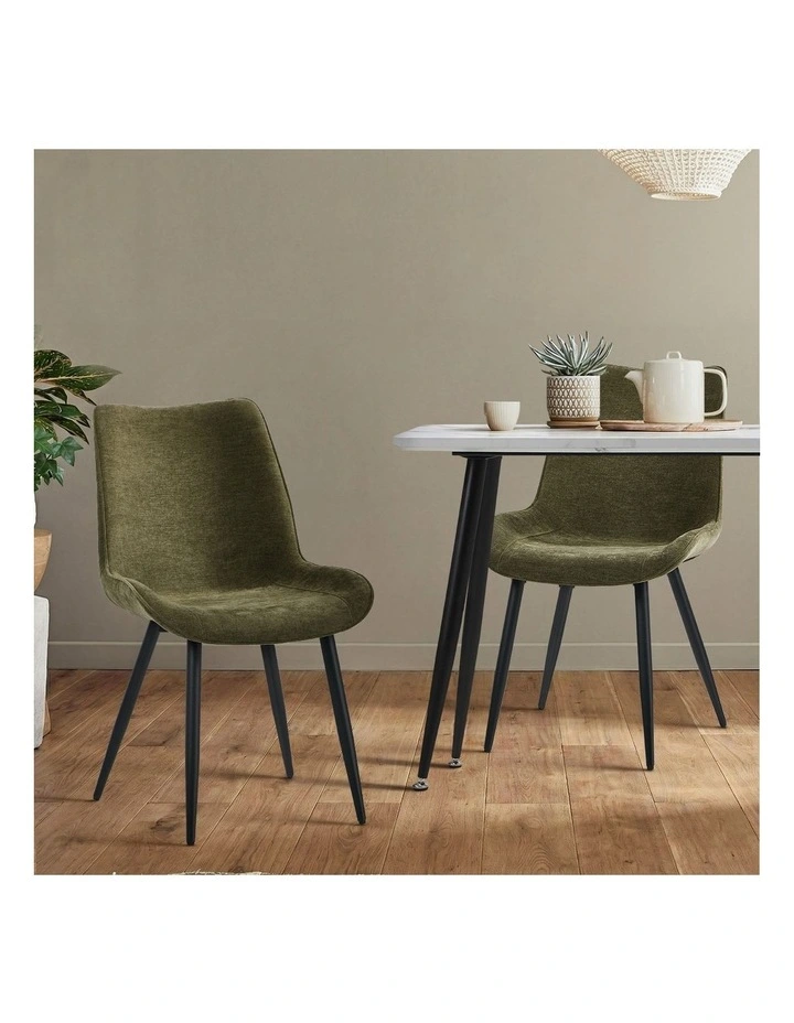 Oikiture 2x Dining Chairs Kitchen Accent Chairs Upholstered Linen Fabric Green image 5