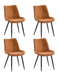 Oikiture 4x Dining Chairs Kitchen Accent Chairs Upholstered Linen Fabric Orange
