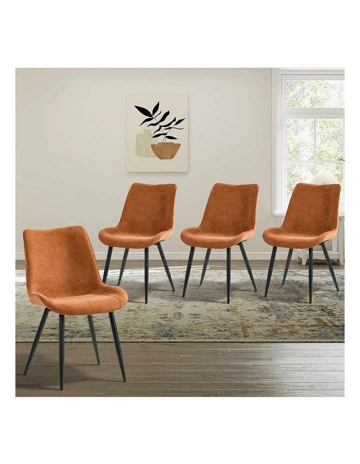 Oikiture 4x Dining Chairs Kitchen Accent Chairs Upholstered Linen Fabric Orange image 4
