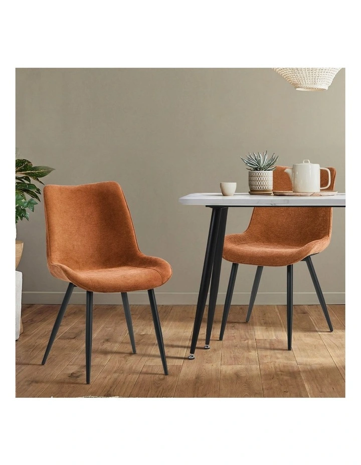 Oikiture 4x Dining Chairs Kitchen Accent Chairs Upholstered Linen Fabric Orange image 5