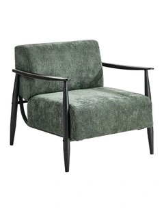Oikiture Wooden Armchair Lounge Sofa Chair Chenille Accent Armchairs Green