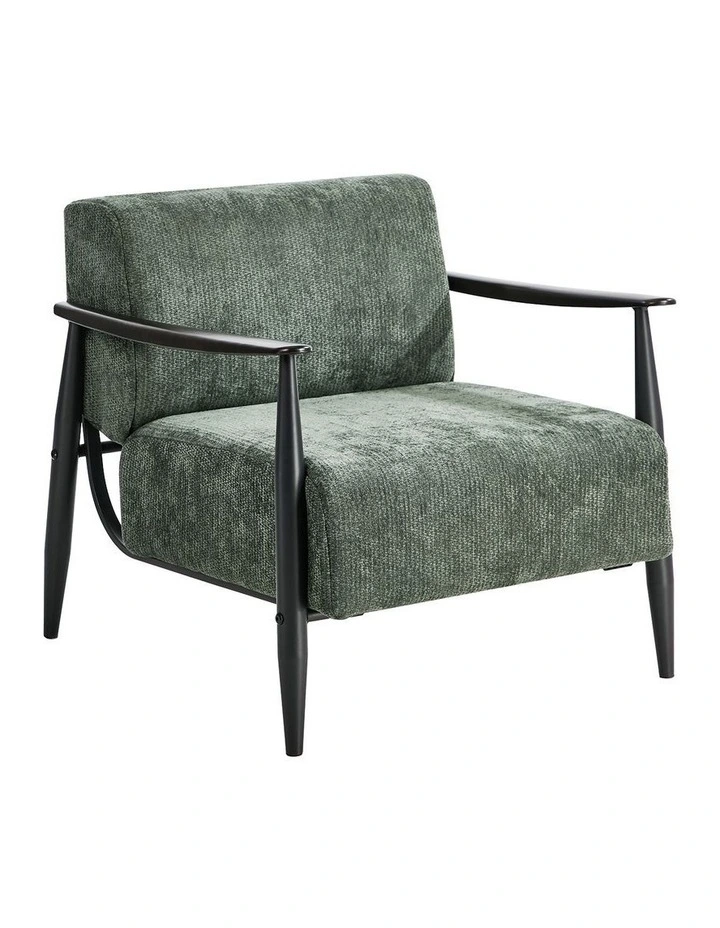 Oikiture Wooden Armchair Lounge Sofa Chair Chenille Accent Armchairs Green image 1