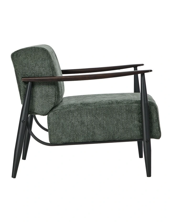 Oikiture Wooden Armchair Lounge Sofa Chair Chenille Accent Armchairs Green image 2