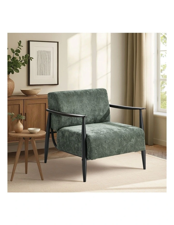 Oikiture Wooden Armchair Lounge Sofa Chair Chenille Accent Armchairs Green image 4